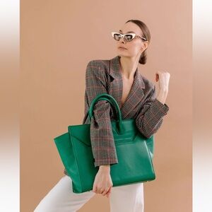 Designer Genuine Leather Mini Tote in Jade, new condition! Sample sale steal!